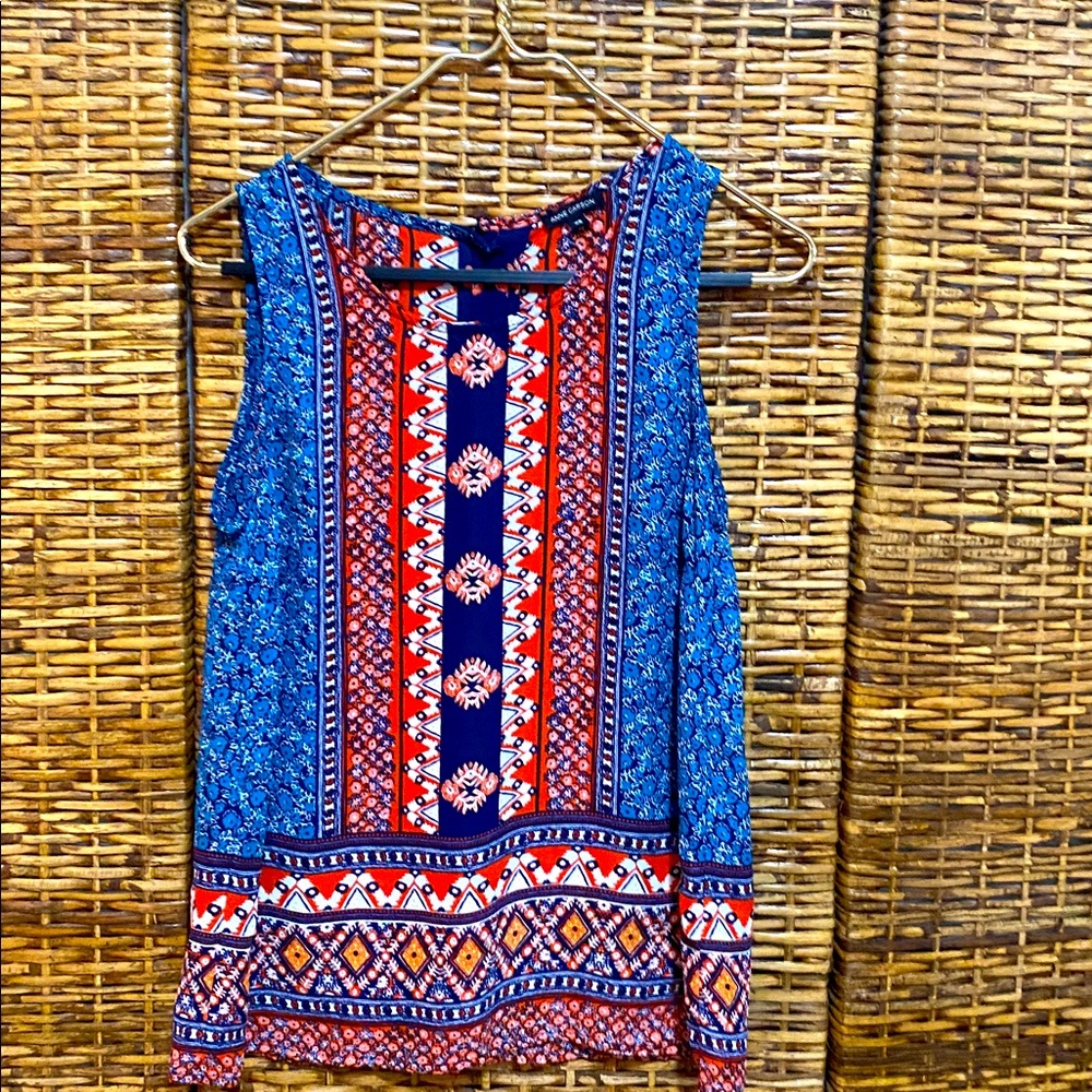 NWOT and Carson blue orange bo ho sleeveless top button buttons up back XS